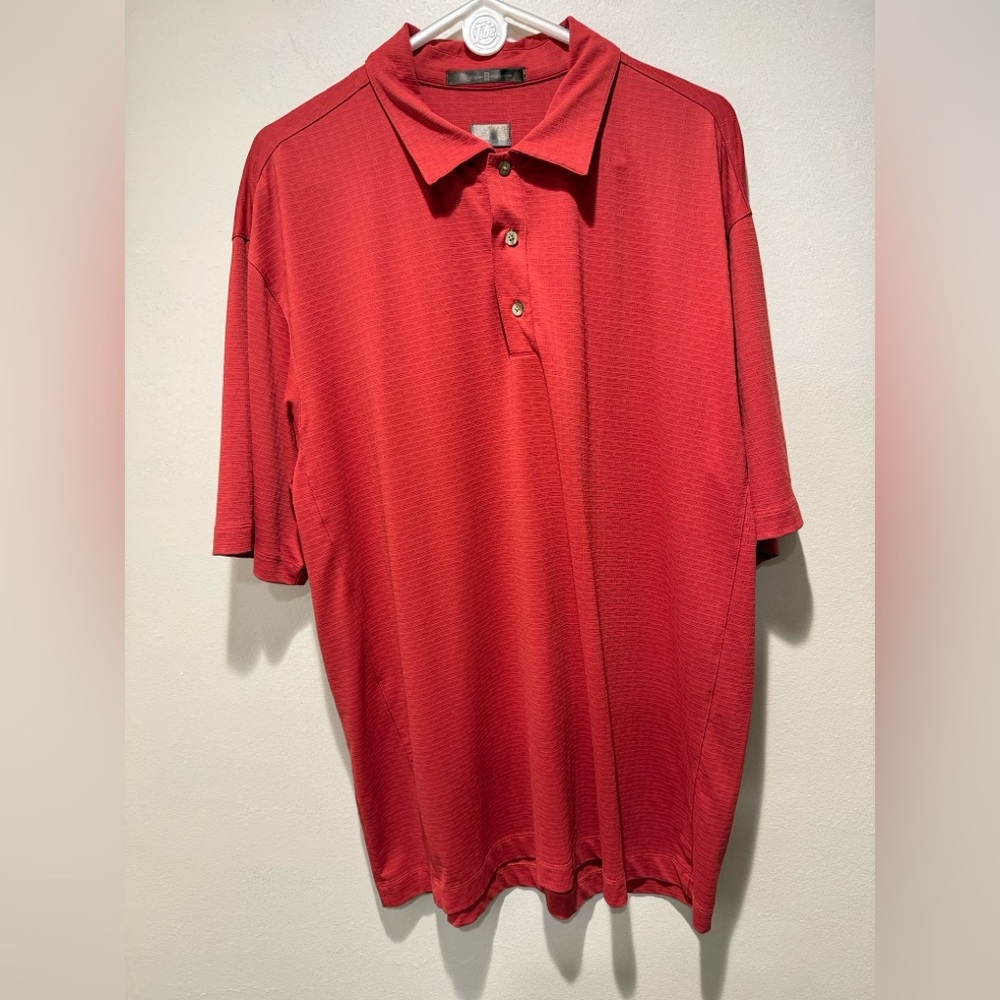 Tiger Woods Nike Dri Fit Red Textured Golf Polo Size L